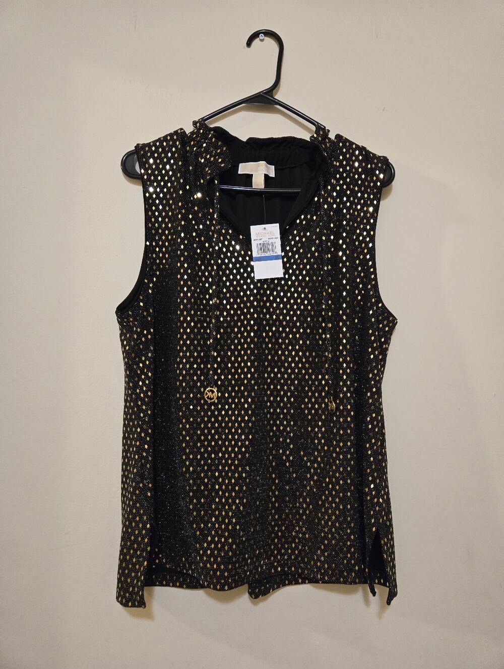 Michael Kors Black Sleeveless Tank with Gold Dot Metallic Detailch Size XL